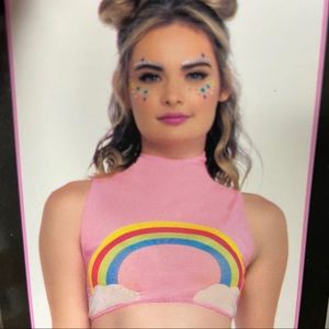 Festival inspired rainbow mesh top